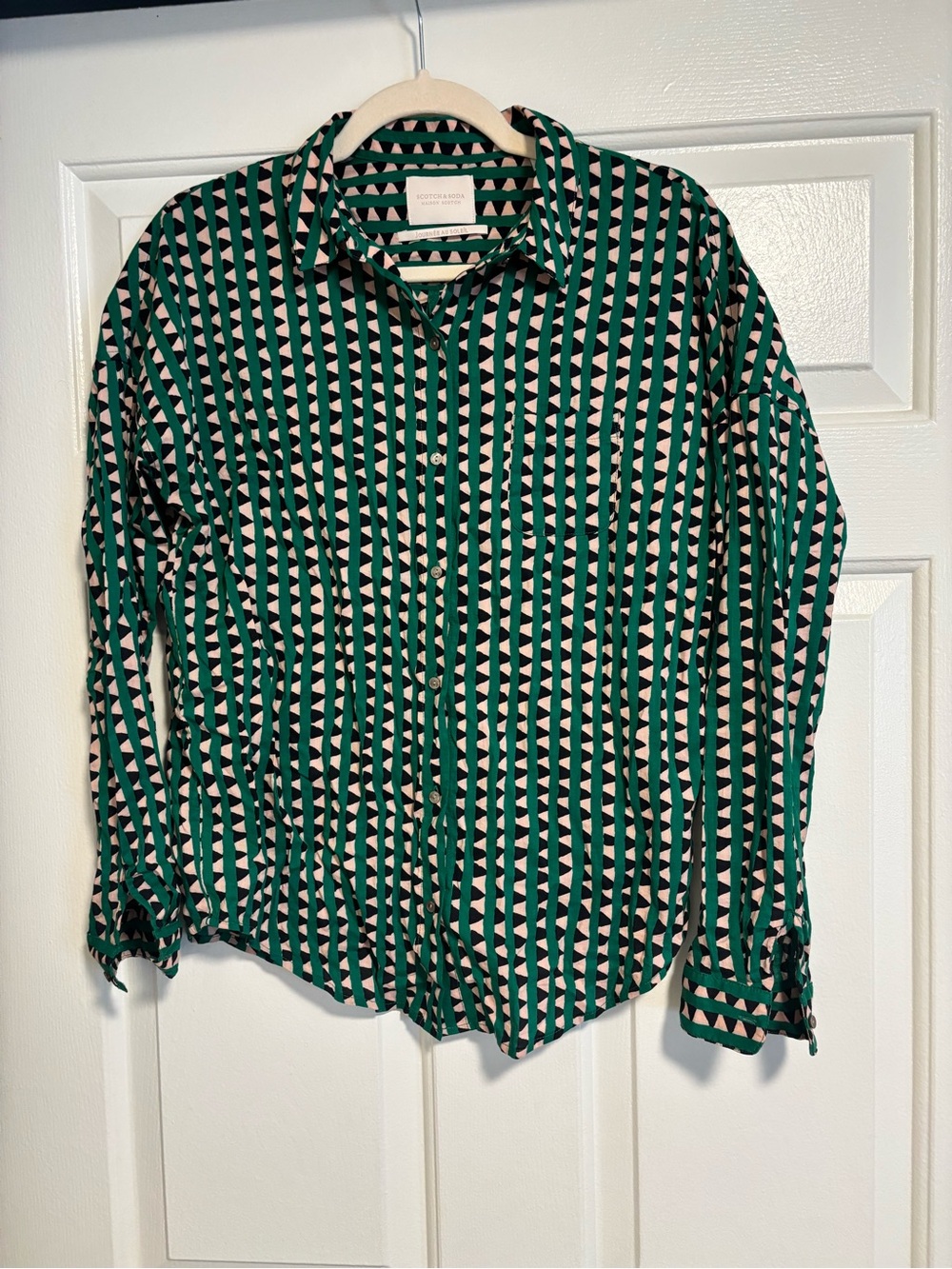 Scotch & Soda Green, Cream & Black Striped Geometric Shirt